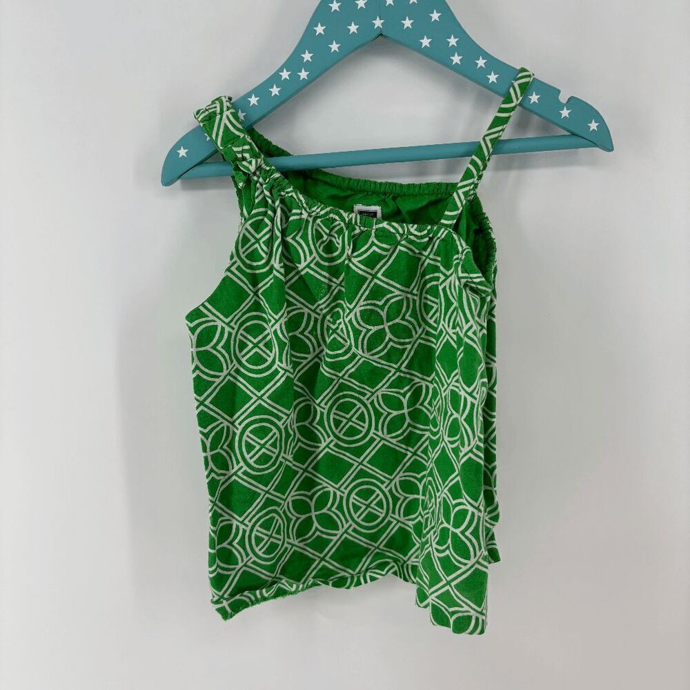 Janie and Jack Girls Green White Geometric One Shoulder Tank Shirt Size 4
